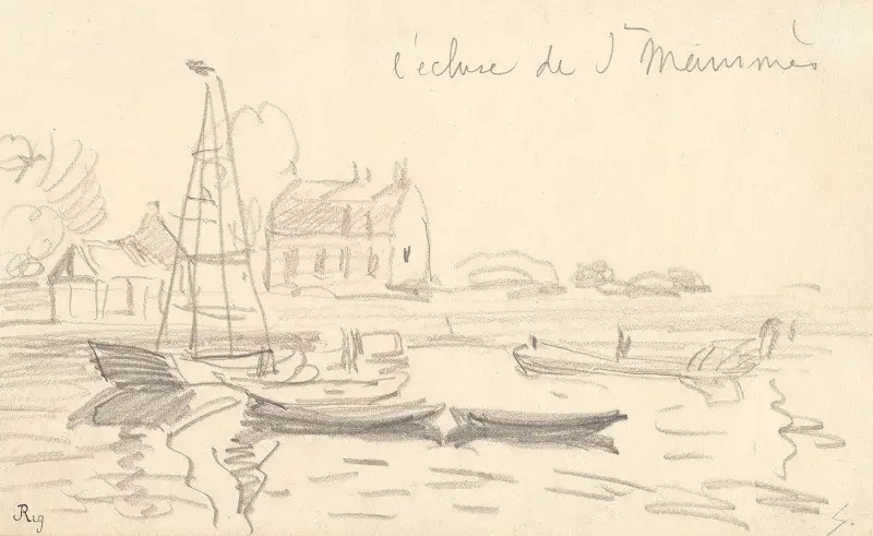 The Lock of Saint-Mammes Drawing by Alfred Sisley, Nelson-Atkins Museum of Art